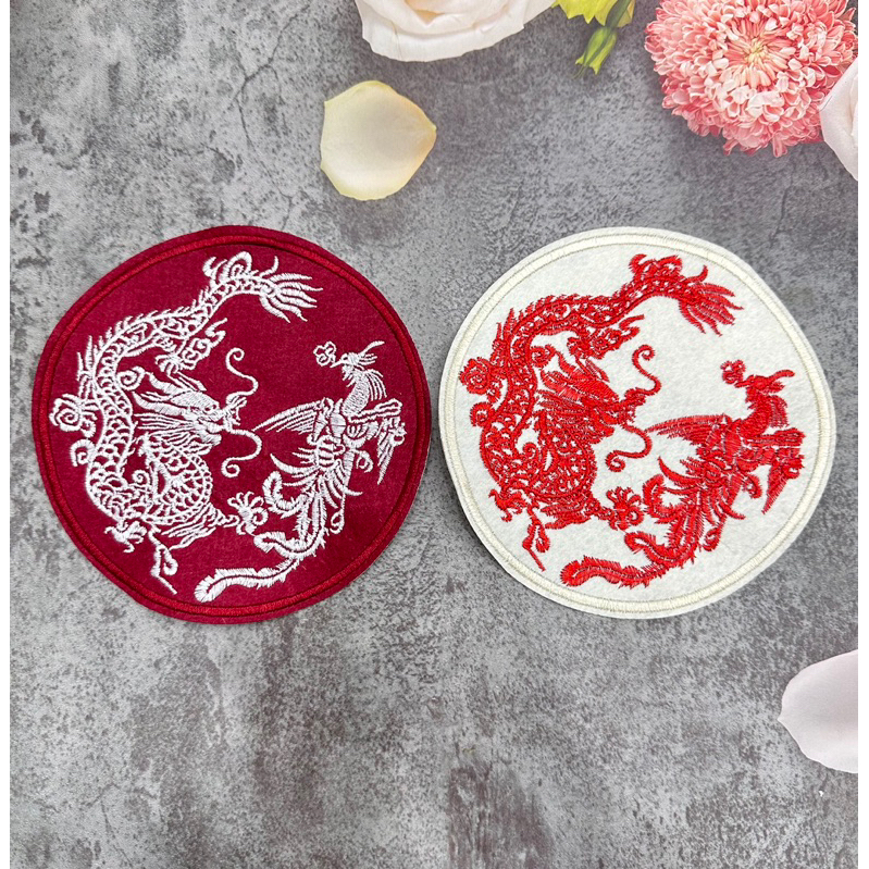 tròn thêu rồng phượng gắn áo dài ủi nhiệt sticker logo patch | Shopee ...