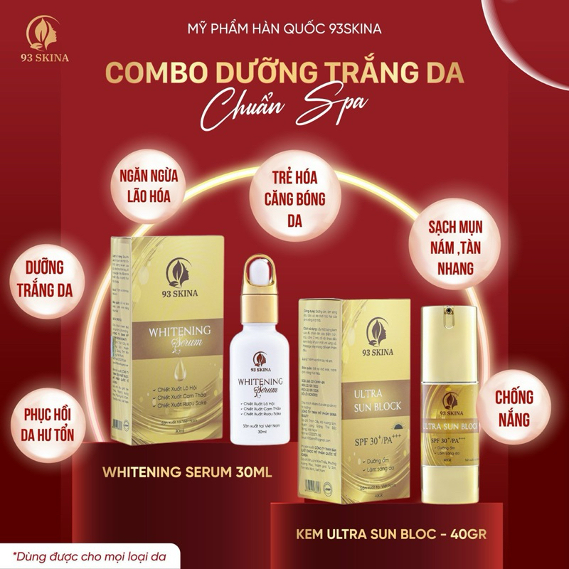 Bộ đôi trắng da căng bóng mờ thâm nám chống nắng lên tone che phủ khuyết điểm 93Skina