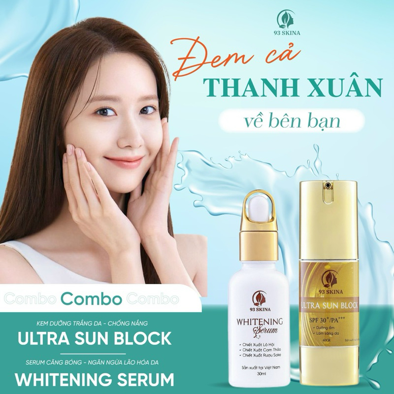 Bộ đôi trắng da căng bóng mờ thâm nám chống nắng lên tone che phủ khuyết điểm 93Skina