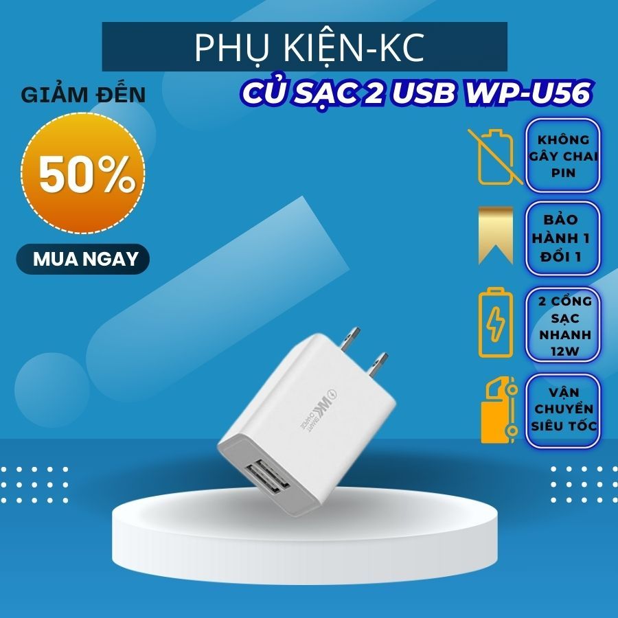 HiTech Land - WK WP-U56 2A double USB chargeur de voyage à charge rapide adaptateur secteur