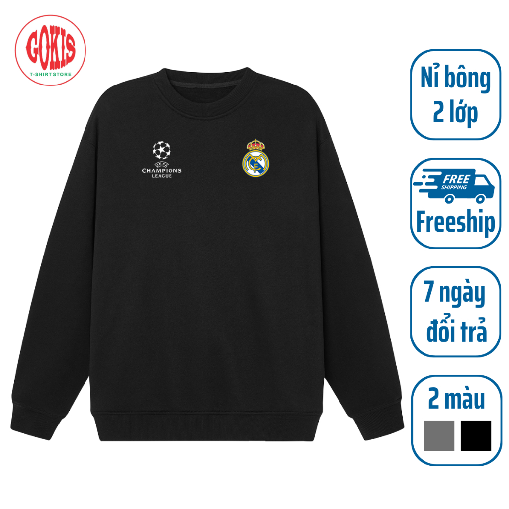 Áo sweater R.Madrid form rộng unisex vải nỉ bông hai mặt - Áo nỉ tay ...