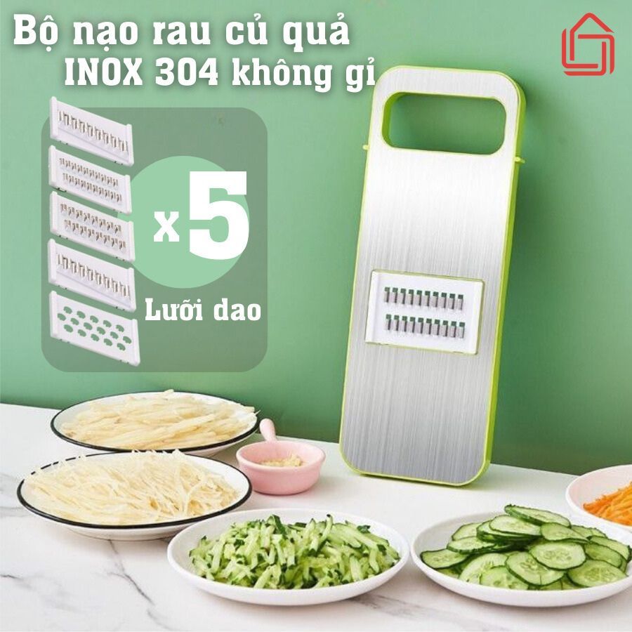 Bộ nạo rau củ quả 5 lưỡi dao, INOX 304 không gỉ -  đồ bào rau củ đa năng cao cấp (   hot)