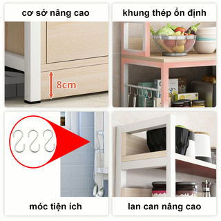 BMZAR Tủ bếp đa năng, kệ để lò vi sóng có tủ, giỏ đựng đồ nhiều kích thước để đồ chất liệu gỗ MDF dễ vệ sinh lau chùi