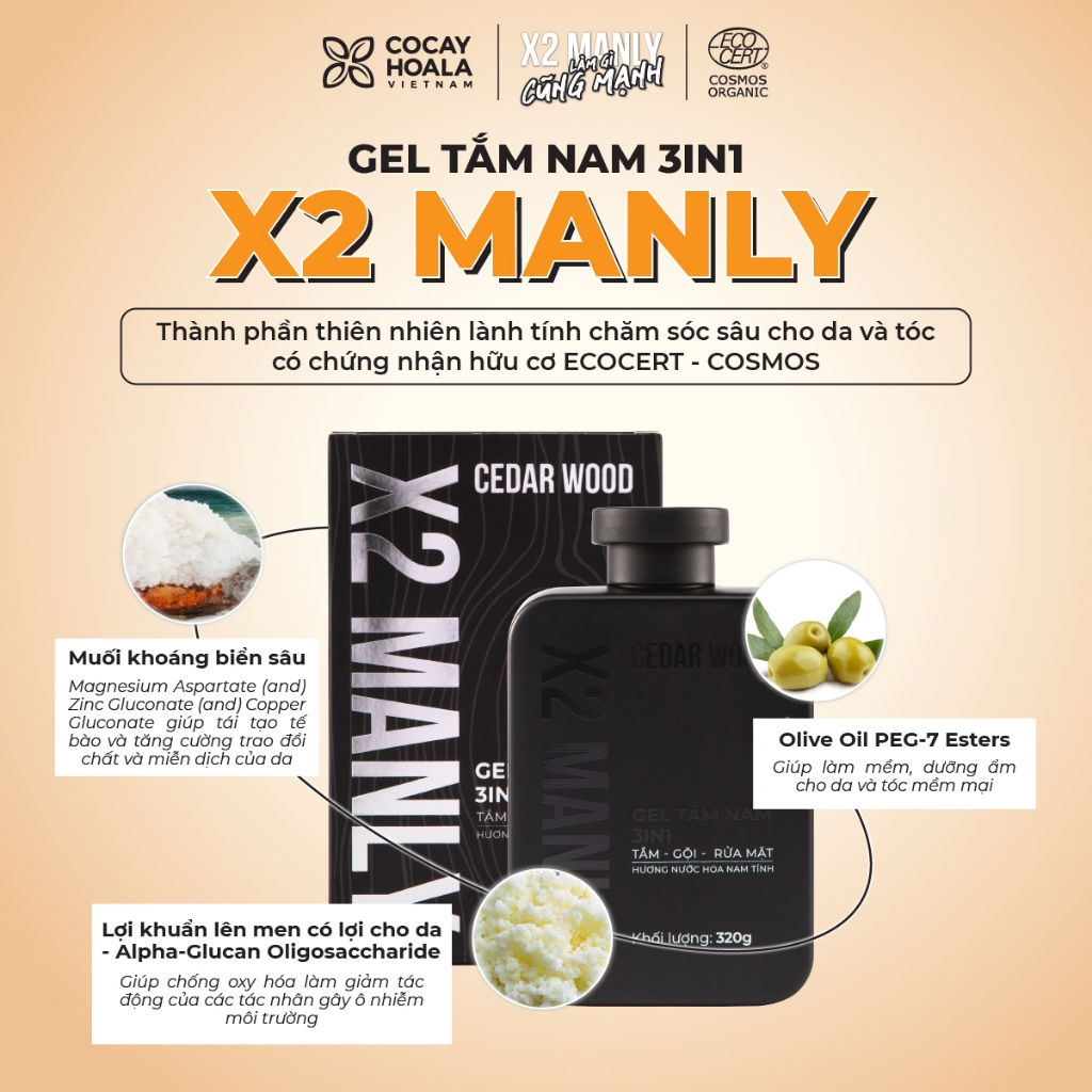 Ảnh Gel Tắm Nam Cỏ Cây Hoa Lá X2 Manly 3in1 320g - Hương Nước Hoa Nam Tính 3