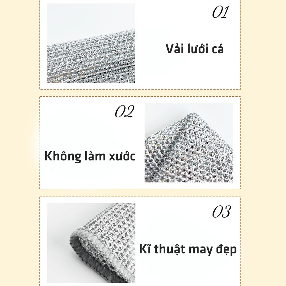 Khăn Lưới Cọ Rửa, Lau Chén Dĩa Chất Liệu sợi kim loại chống bám dầu công nghệ Đức