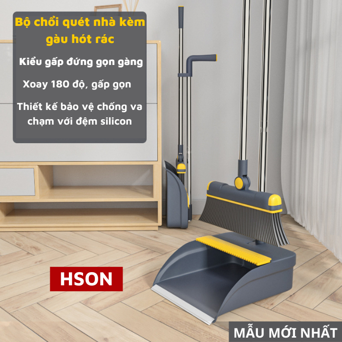 Bộ chổi quét nhà kèm ky hót rác gấp gọn tiện lợi, cây chổi quét nhà ...