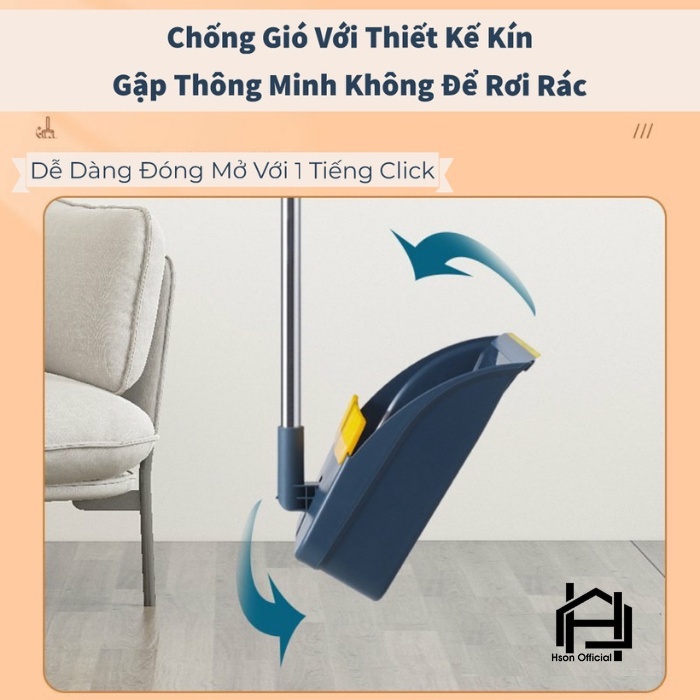 Bộ chổi quét nhà kèm ky hót rác gấp gọn tiện lợi, cây chổi quét nhà ...