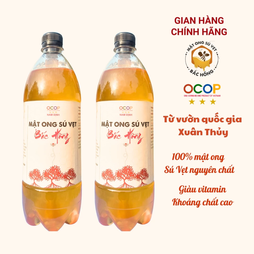 Mật ong sú vẹt Bắc Hồng 1000ml chai nhựa - Từ rừng ngập mặn, vườn quốc gia Xuân Thủy