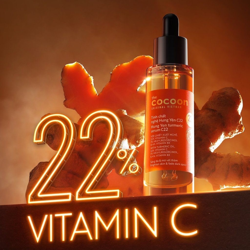 HÀNG TẶNG KHÔNG BÁN - Tinh chất nghệ Hưng Yên x2.2 (serum) với 22% vitamin C sáng da chuyên sâu & mờ vết thâm Cocoon 30m