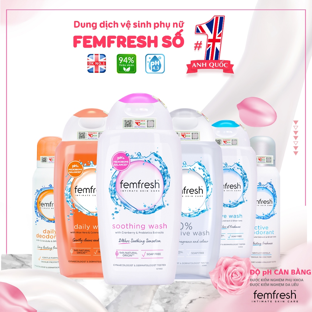 Ảnh Dung Dịch Vệ Sinh Phụ Nữ Số 1 Anh Quốc Femfresh. Dung dịch vệ sinh làm sạch dưỡng ẩm dịu nhẹ cho vùng kín tươi mới 1