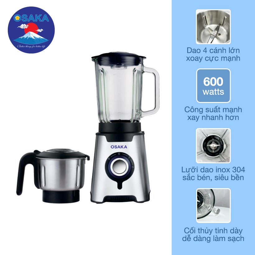 Máy Xay Sinh Tố Cao Cấp OSAKA BL-889 Dung Tích 1.5L -  Công Suất 600W - 2 Cối Đa Dụng