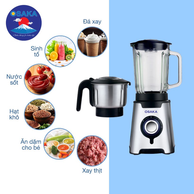 Máy Xay Sinh Tố Cao Cấp OSAKA BL-889 Dung Tích 1.5L -  Công Suất 600W - 2 Cối Đa Dụng