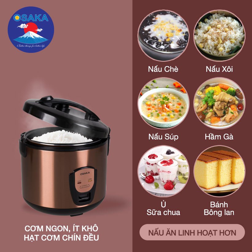 Nồi Cơm Điện OSAKA RC-318P Dung Tích 1.8L, Công Nghệ Nấu 3D, Mâm Nhiệt Siêu Bền, Lòng Nồi Titanium