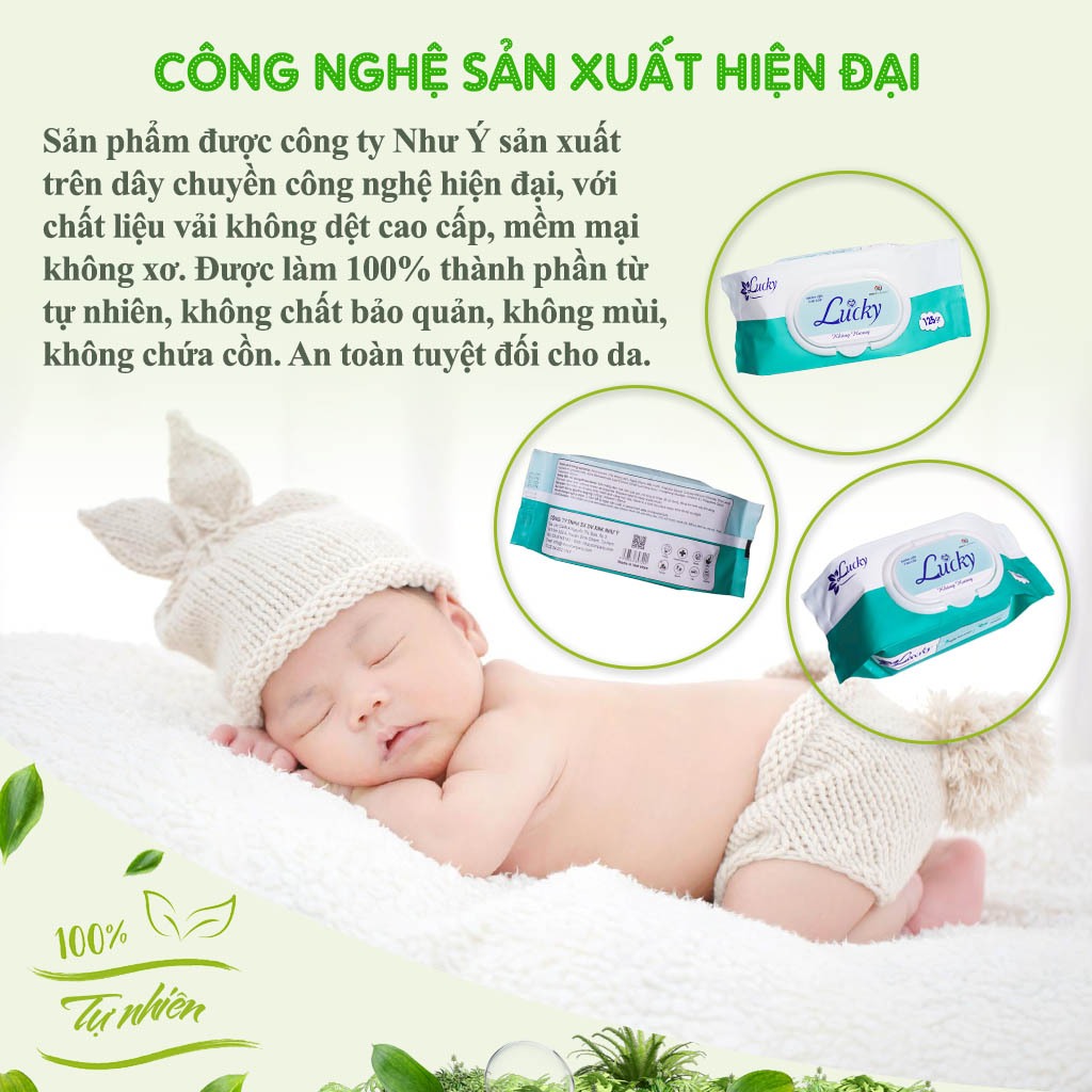 [Combo 5 gói] Khăn ướt cao cấp Lucky Như Ý gói to, tờ lớn, không mùi, không paraben, sử dụng an toàn