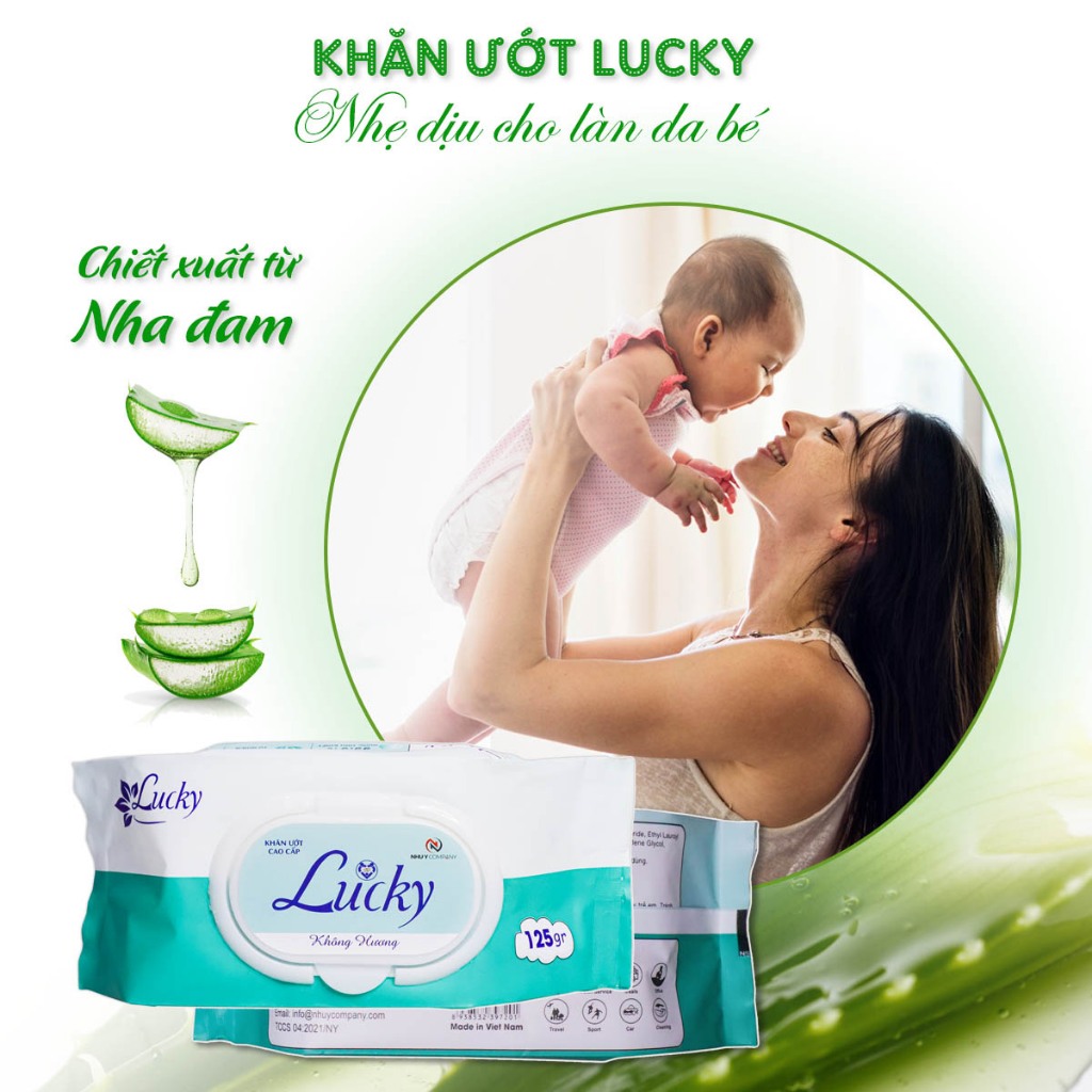 [Combo 5 gói] Khăn ướt cao cấp Lucky Như Ý gói to, tờ lớn, không mùi, không paraben, sử dụng an toàn