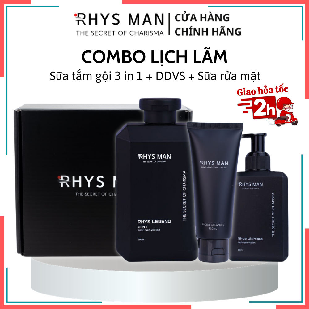 Bộ quà tặng lịch lãm Rhys Man - Sữa tắm gội nam Rhys Man 3in1 350ml ...