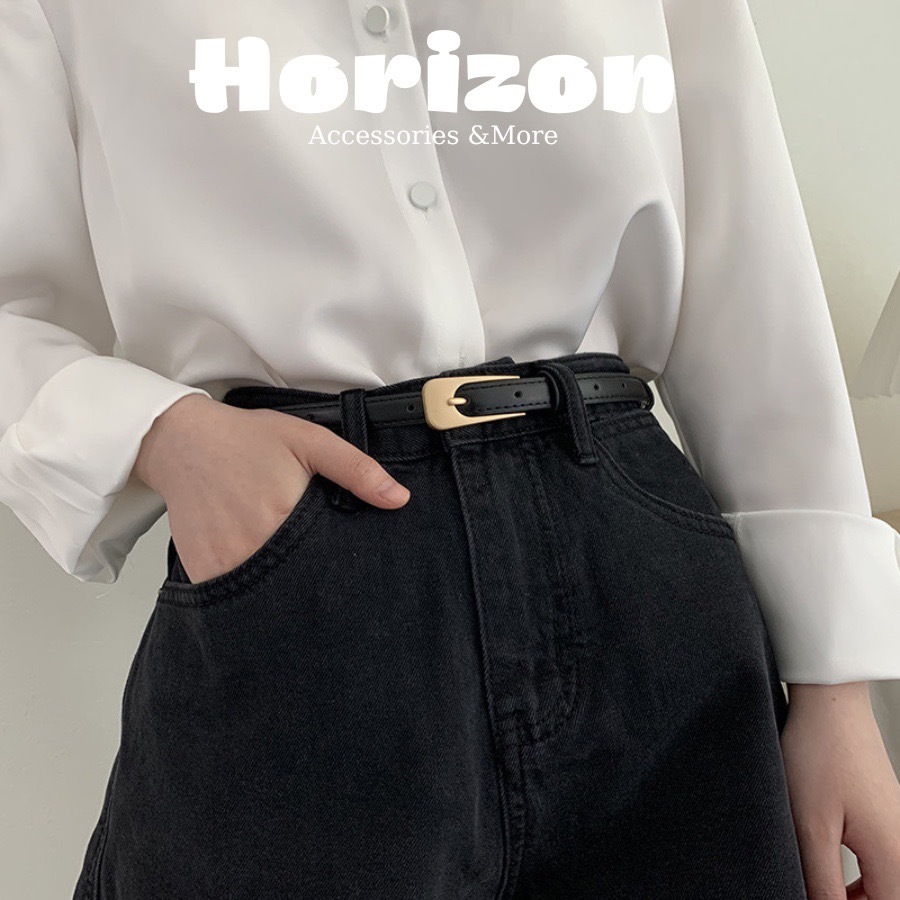 Thắt lưng da nam nữ đai váy nữ dây nịt mặt con thoi bản nhỏ da xịn dày dặn 1.5cm phối blazer, đầm thời trang Horizon