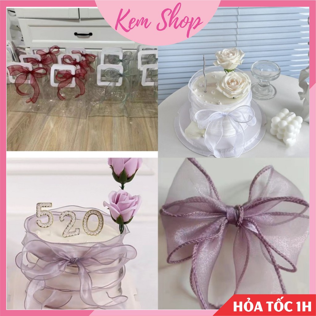 Cuộn ruy băng voan lụa viền sóng bản 4cm dài 9m trang trí buộc nơ, gói quà - Kem Shop K367