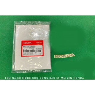 Tem honda chữ cong màu bạc nền trong suốt 65mm dán mặt nạ sh mode