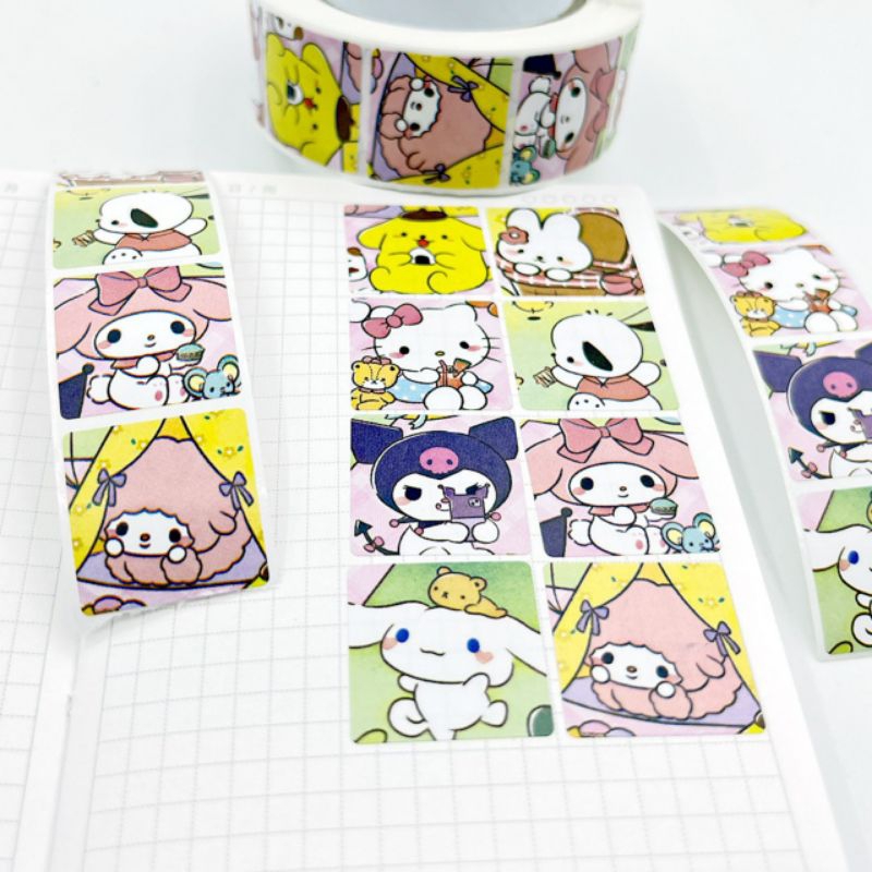 Cuộn 500 tem sticker Sanrio làm fibi , dính niêm phong gói hàng ...