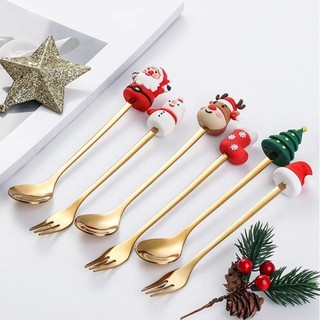 Thìa Nĩa Inox Vàng Đầu Silicon Chiếc Giầy Ông Gìa Noel, Cây Giang Sinh, Qùa Tặng Độc Đáo.