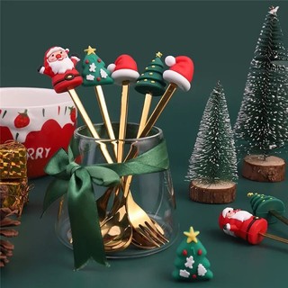 Thìa Nĩa Inox Vàng Đầu Silicon Chiếc Giầy Ông Gìa Noel, Cây Giang Sinh, Qùa Tặng Độc Đáo.