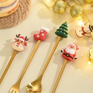 Thìa Nĩa Inox Vàng Đầu Silicon Chiếc Giầy Ông Gìa Noel, Cây Giang Sinh, Qùa Tặng Độc Đáo.