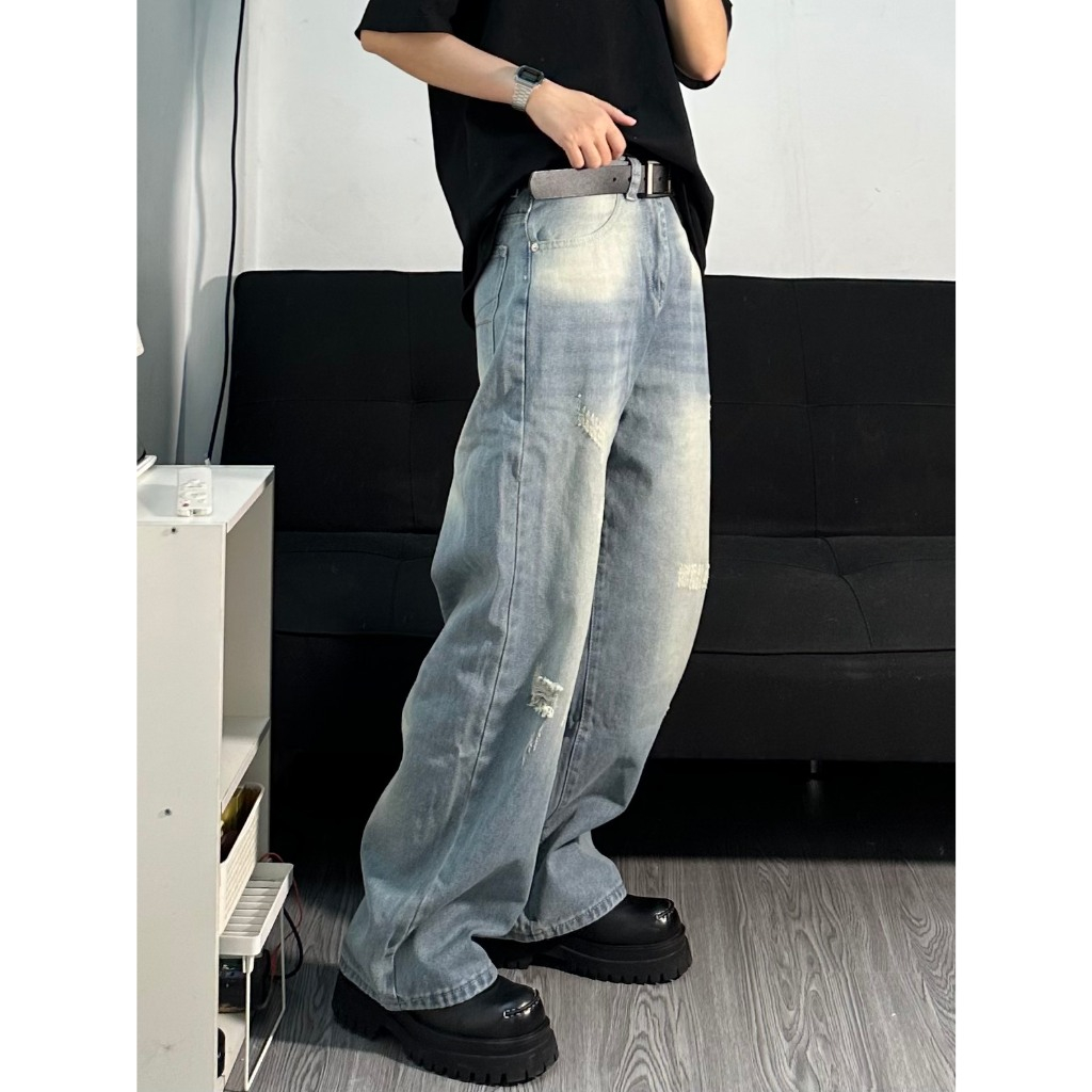 QUẦN BAGGY DENIM CÀO MÀU XANH NHẠT UNISEX
