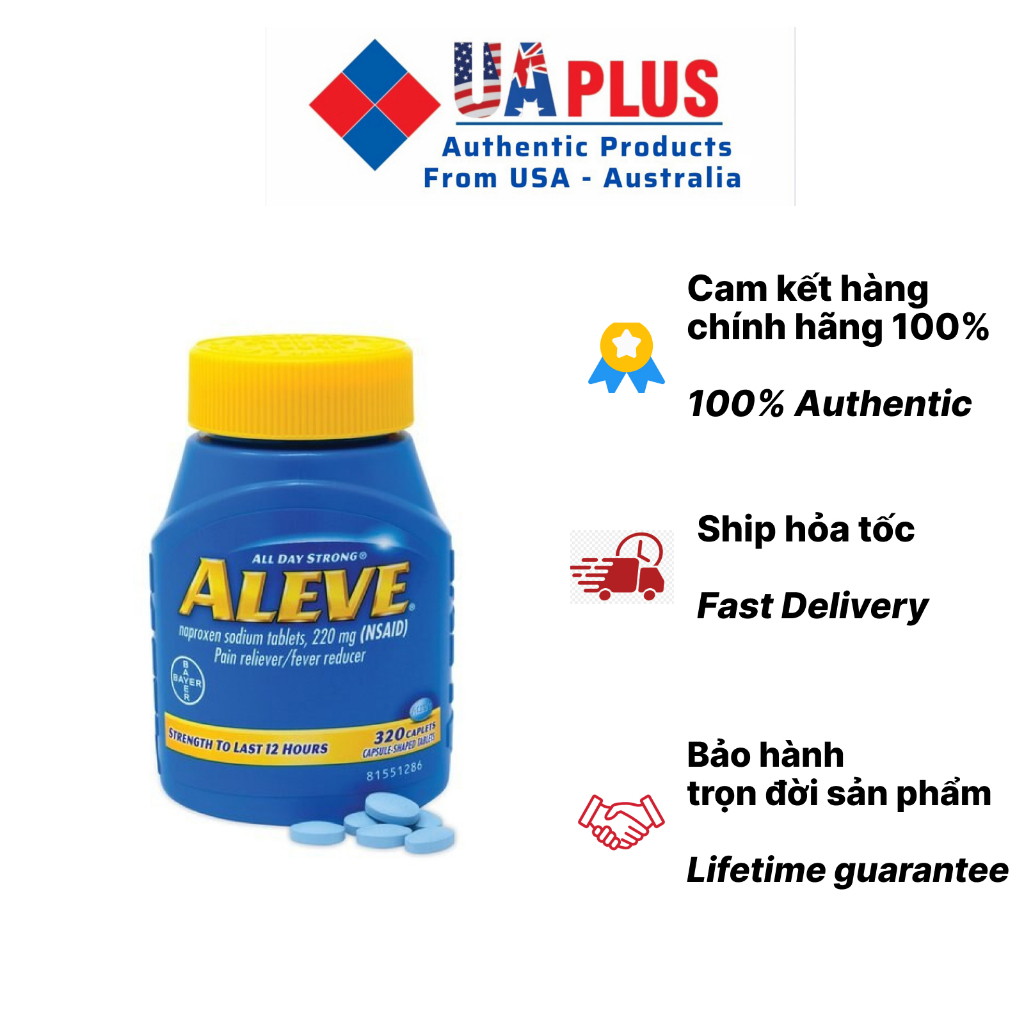 Viên uống Aleve Pain Reliever Naproxen Sodium 220mg 320 Caplets