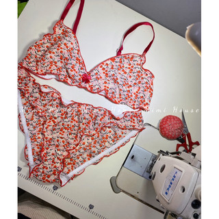 [New] Set đồ lót, áo bra không gọng mút mỏng tone đỏ - Handmade by Mimi house