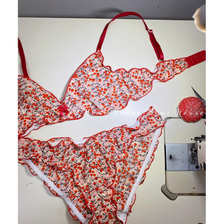 [New] Set đồ lót, áo bra không gọng mút mỏng tone đỏ - Handmade by Mimi house