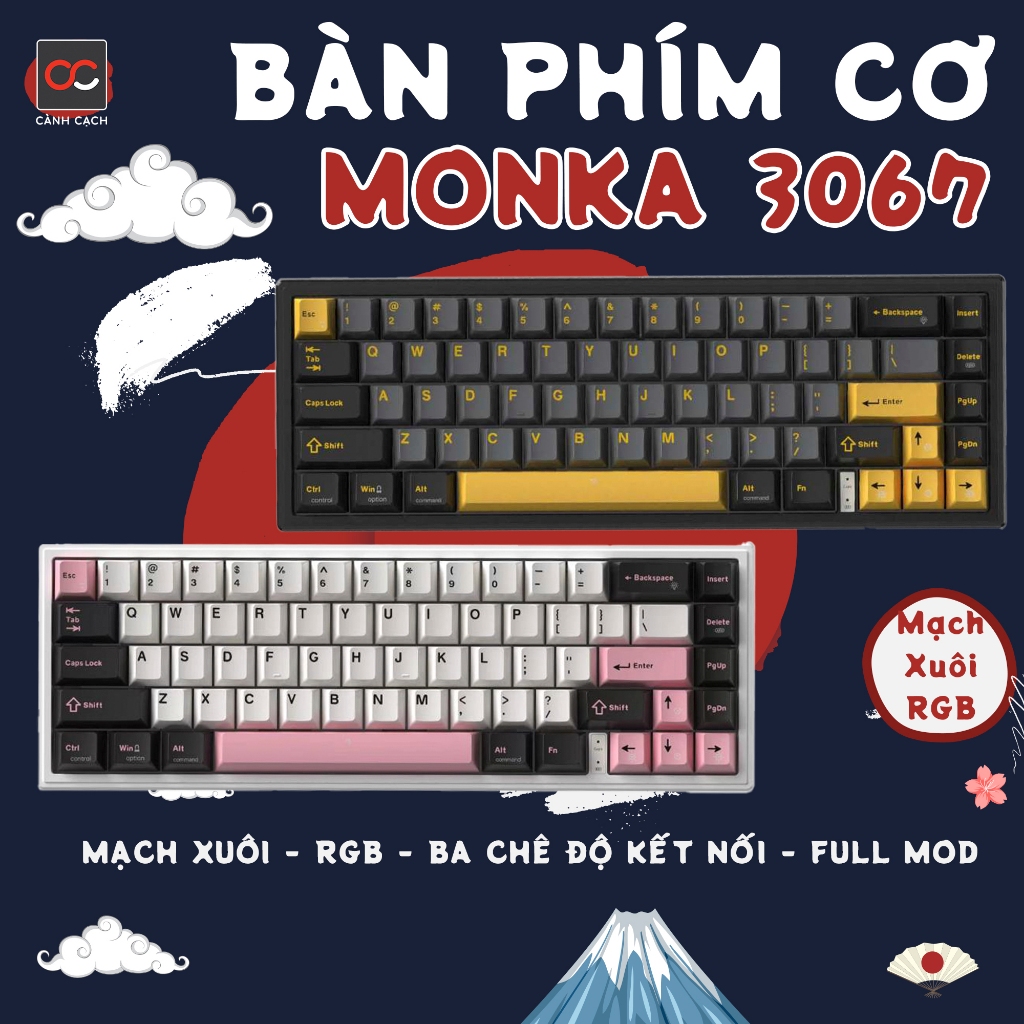 Bàn phím cơ monka 3067 V2 PRO không dây mạch xuôi led rgb không dây ...