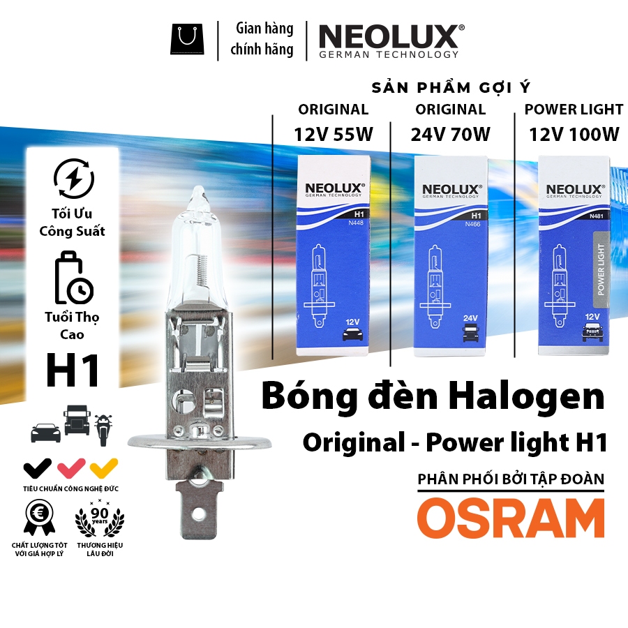 Bóng Đèn Halogen OSRAM NEOLUX 12V 24V Dùng Cho Xe Ô Tô Xe Máy Chân H1 H3 H4 H7 H8 H11 HB3 HB4