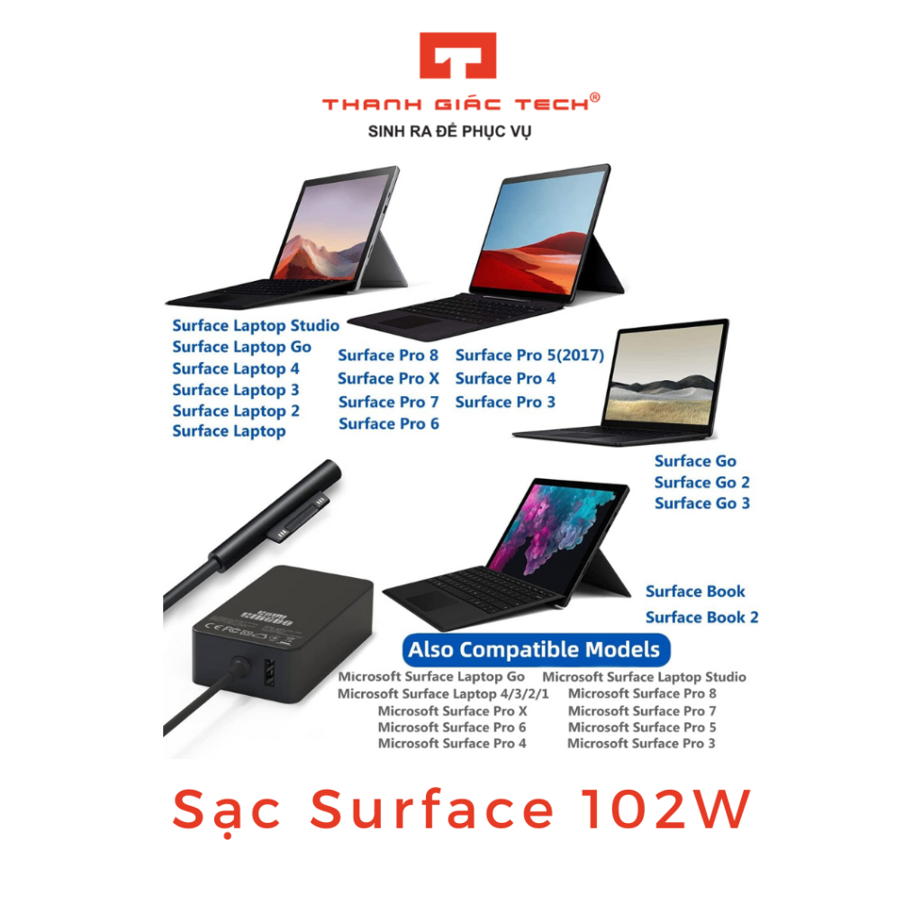 Chargeur Secteur 102W Pour Microsoft Surface Laptop 1/2/3/4 - 15V 6.33A