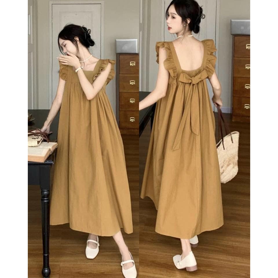 Váy cánh tiên nơ sau dáng dài mặc được 2 kiểu, đầm maxi form rộng thoải ...