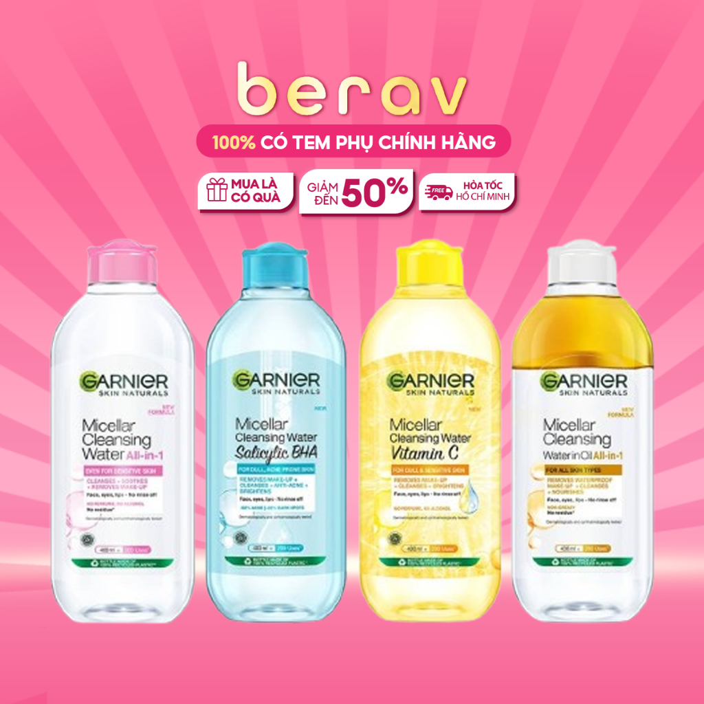 Ảnh Nước Tẩy Trang GARNIER Làm Sạch Sâu Micellar Cleansing Water Phù Hợp Cho Loại Da (50ml/125ml/400ml) 1