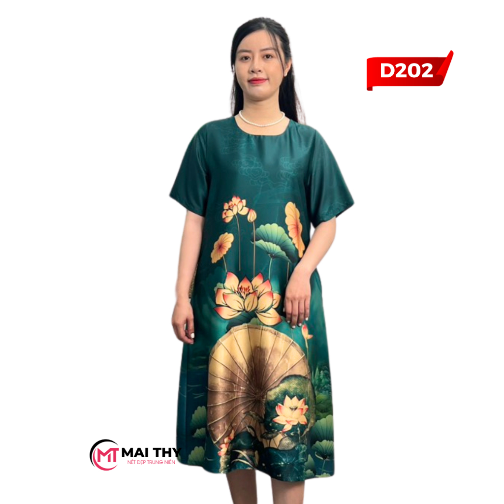 Ảnh Đầm Trung Niên Thiết Kế MAI THY, Mẫu Váy Suông Tặng Mẹ Đi Tiệc Sang Trọng Ngắn Tay Chất Lụa Latinh | Thời Trang Nữ U50 3