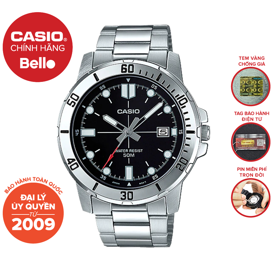 Đồng hồ Nam dây thép Casio MTP-VD01 chính hãng bảo hành 1 năm Pin trọn ...