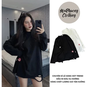 ÁO nữ 💥 HÀNG LOẠI 1 💥Áo Kiểu Nữ Áo Phông Nữ Dài Tay Dáng Thụng Xẻ Hông Rách Gấu Cotton 40-70KG mẫu AOGAUTHEURACH. P396