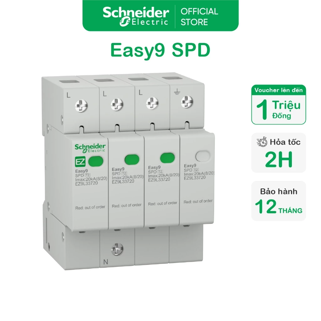 Bộ chống sét 3P+N 400V IMAX 20kA-45kA Schneider Easy9 SPD - EZ9L33720 EZ9L33745
