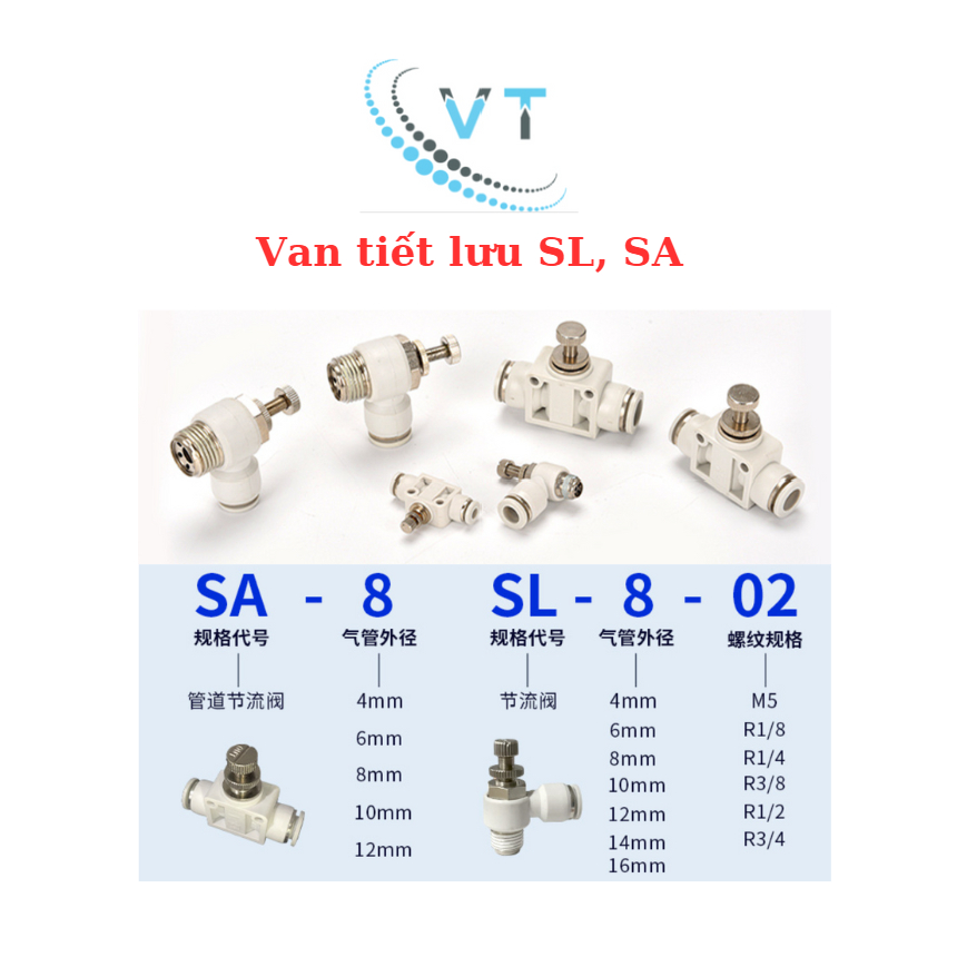 Van tiết lưu SL màu trắng, hàng tốt ren ngoài khí nén