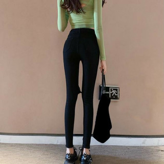 Quần Jean Đen Nữ AMILY Lưng Cao skinny rách xẻ đùi co giãn ( có BIGSIZE) phá cách thời trang