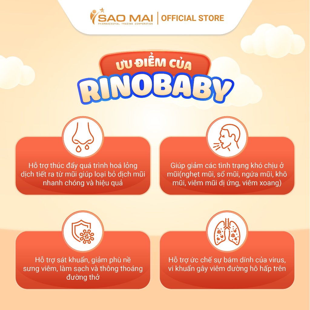 DUNG DỊCH NHỎ MŨI CHO TRẺ EM RINOBABY VỊ NGỌT 1 HỘP 3 CHAI 10ML