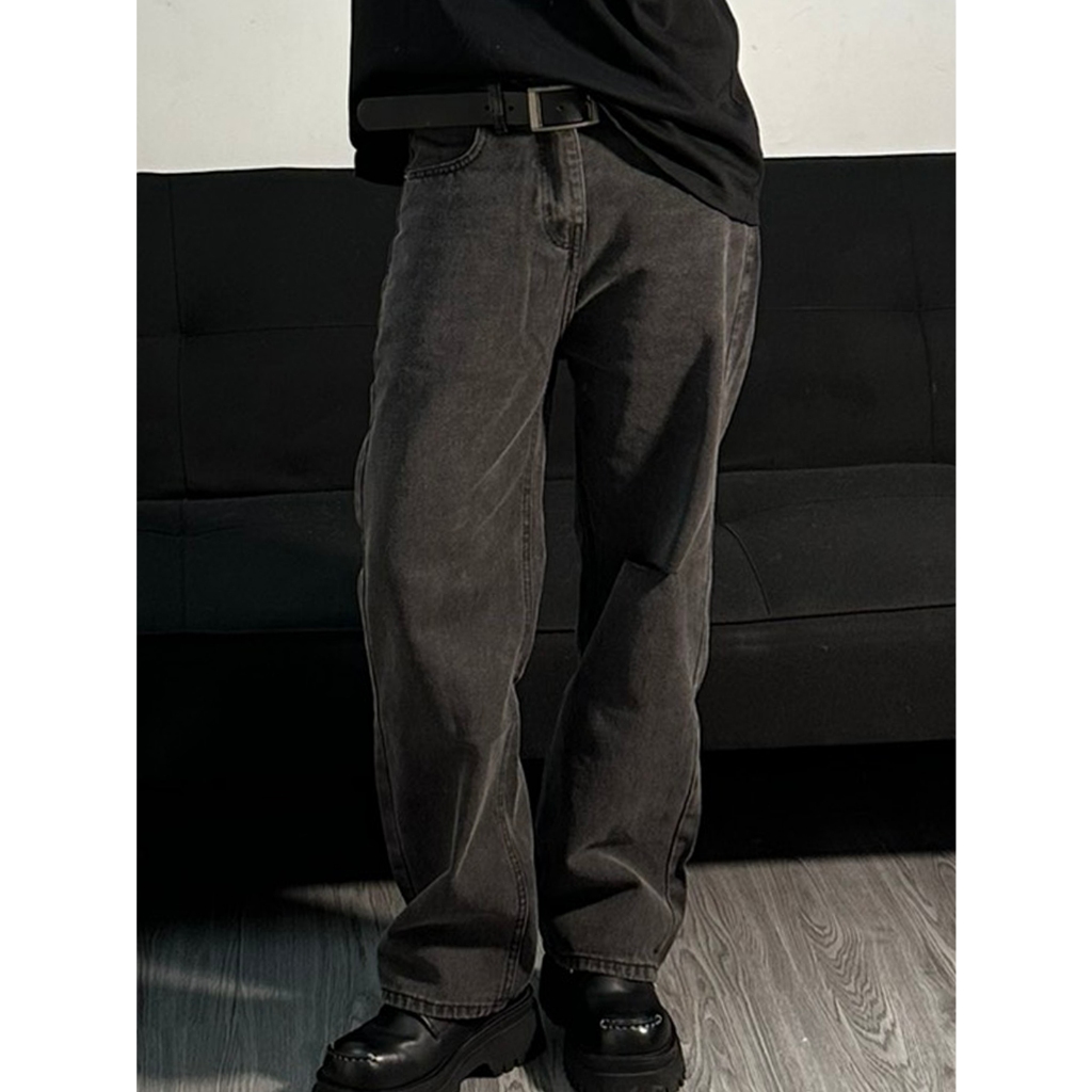 QUẦN BAGGY DENIM RÁCH GỐI MÀU ĐEN XÁM
