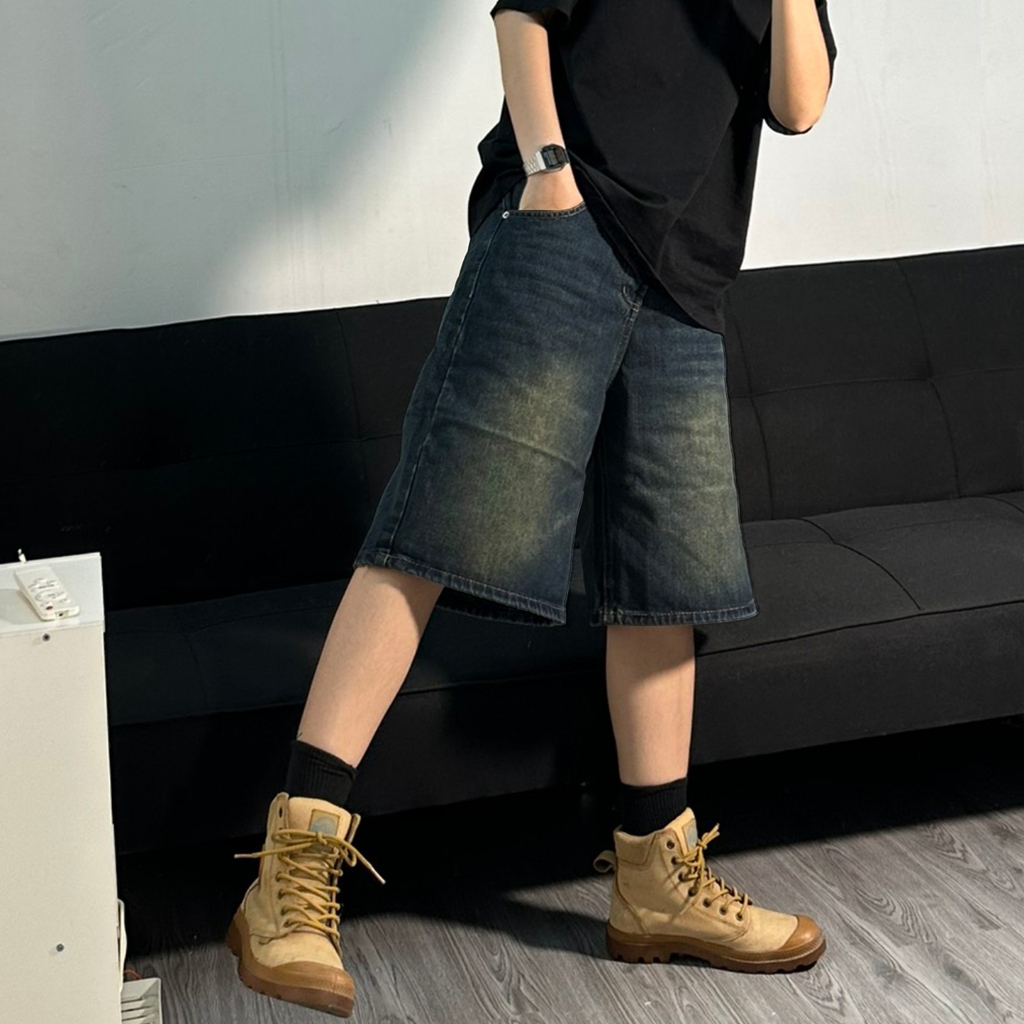 QUẦN SHORT DENIM ỐNG RỘNG MÀU XANH WASH UNISEX