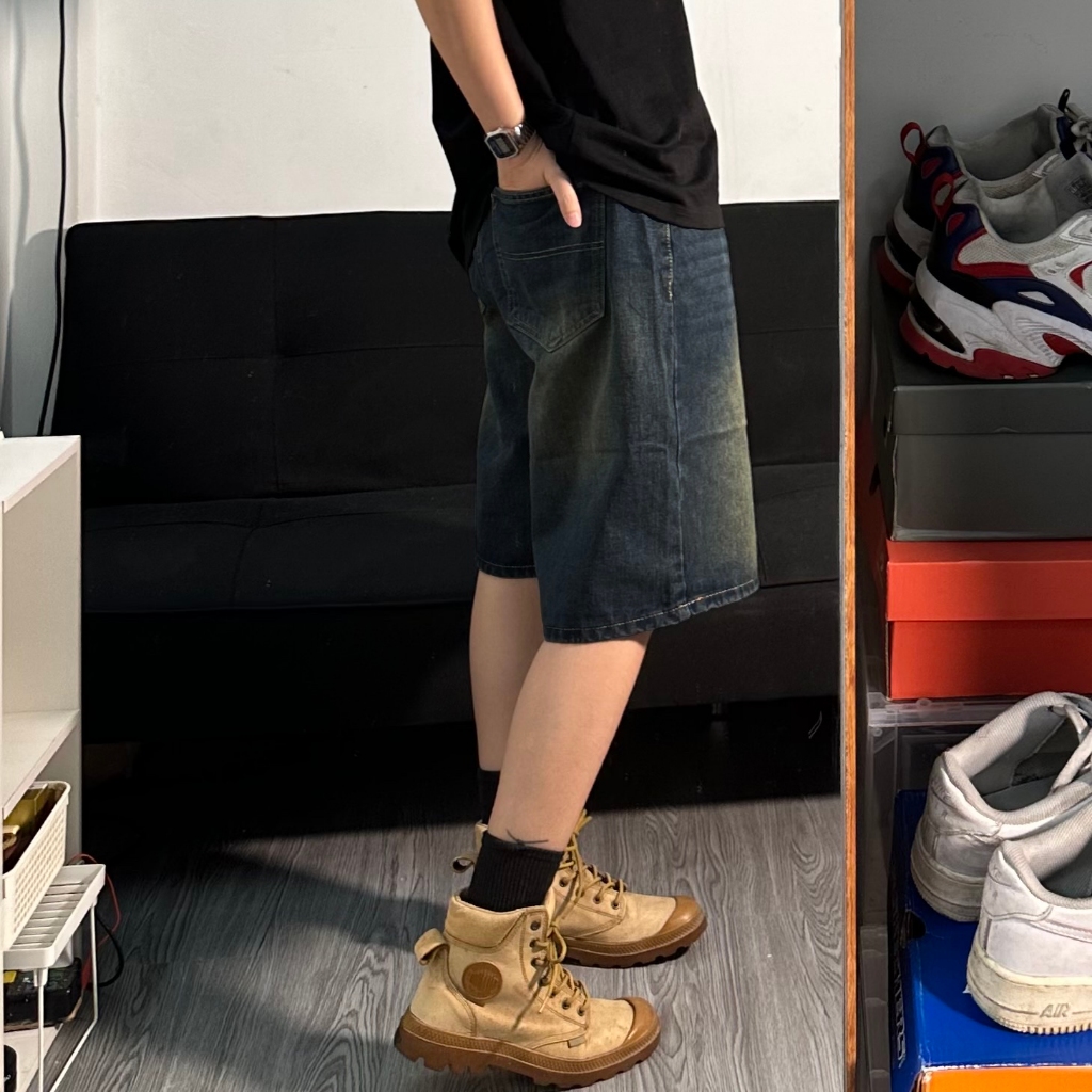 QUẦN SHORT DENIM ỐNG RỘNG MÀU XANH WASH UNISEX