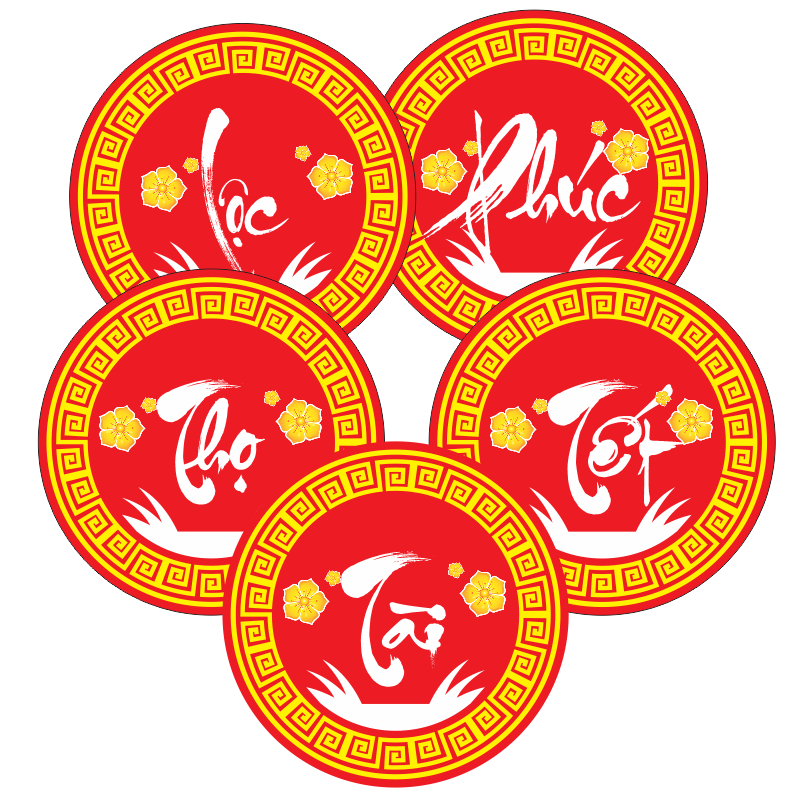 Tem Tết Decal Dán Tết Chữ Phúc, Chữ Lộc, Chữ Thọ Decal bóc dán cắt sẵn chống nước, trang trí Tết giá rẻ