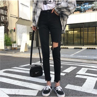 Quần Jean Nữ Dáng Ôm AMILY Lưng Cao RÁCH ĐÙI Co Giãn Bốn Chiều