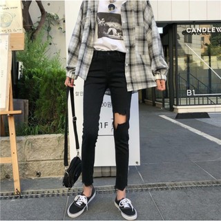 Quần Jean Nữ Dáng Ôm AMILY Lưng Cao RÁCH ĐÙI Co Giãn Bốn Chiều