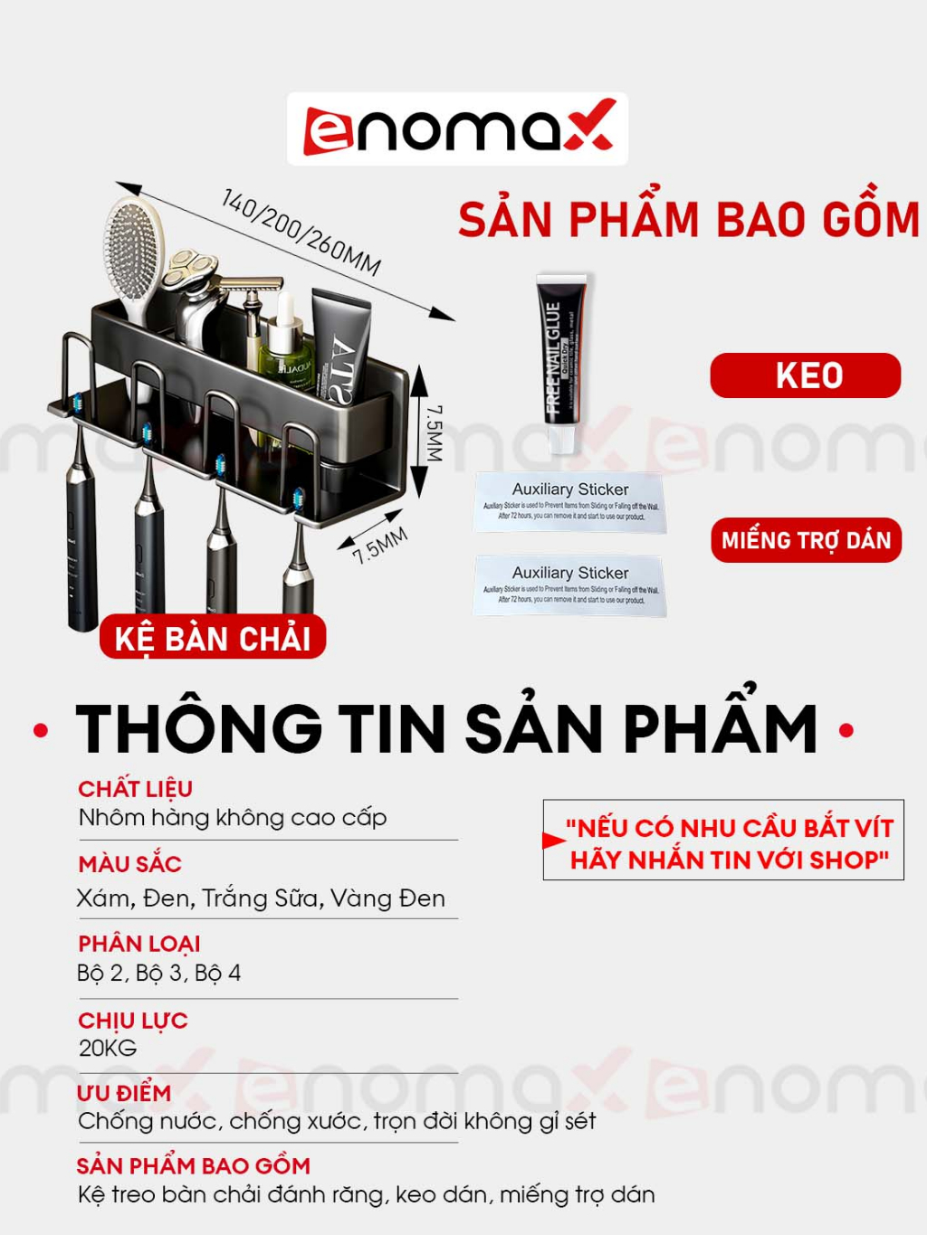 Ảnh Giá treo bàn chải đánh răng Enomax dán tường, chất liệu nhôm hàng không cao cấp, chống gỉ chịu lực cực tốt ( Eno 0102) 3